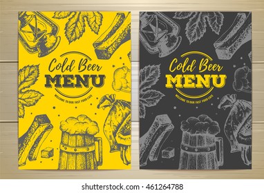 Vintage cold beer menu design. Beer background