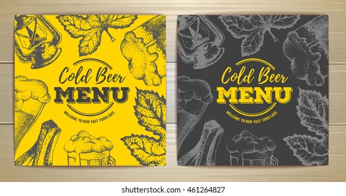 Vintage cold beer menu design. Beer background