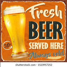 Vintage Cold Beer metal sign.Retro poster 1950s style.
