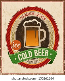 Vintage Cold Beer Poster. Vector illustration.