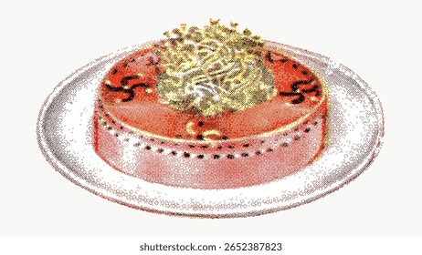 Vintage cold border of salmon design element, illustration isolated on white, vector. Vintage hand drawn food illustration, antique drawing, vector. Vintage food dish, meal illustration.