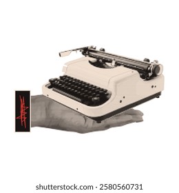 Vintage collage in the style of halftones. Vector illustration for typewriter design,hands.