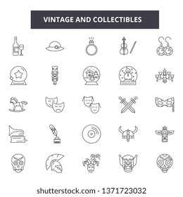 Vintage and collectibles line icons, signs set, vector. Vintage and collectibles outline concept, illustration: retro,vintage,collectible,isolated,antique,picture,aged