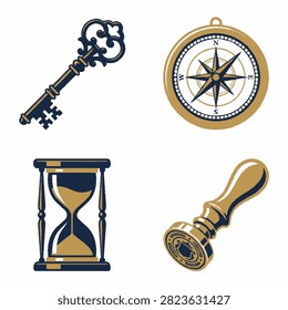 Vintage collection of antique navigation and timekeeping tools