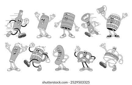 Vintage Collection of Beer Mascot Character with Various Pose Cartoon