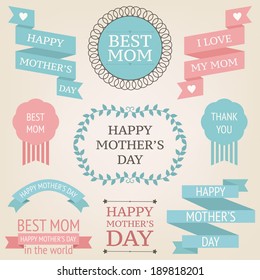 Vintage collection of decorative design elements for Mother's day celebration.