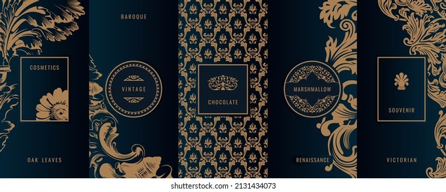 Colección vintage de elementos de diseño, etiquetas, ícono, marcos, para logotipo, embalaje,diseño vectorial de productos de lujo.para perfume, jabón, vino, loción Aislado