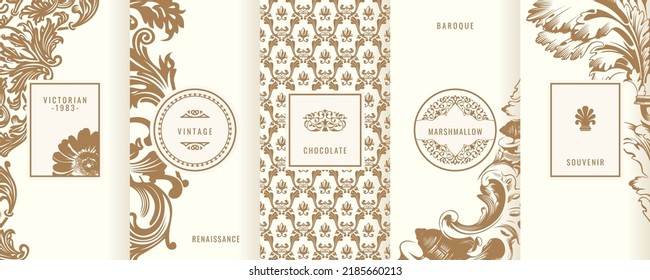 Colección vintage de elementos de diseño, etiquetas, ícono, marcos, para logotipo, embalaje,diseño vectorial de productos de lujo.para perfume, jabón, vino, loción Aislado