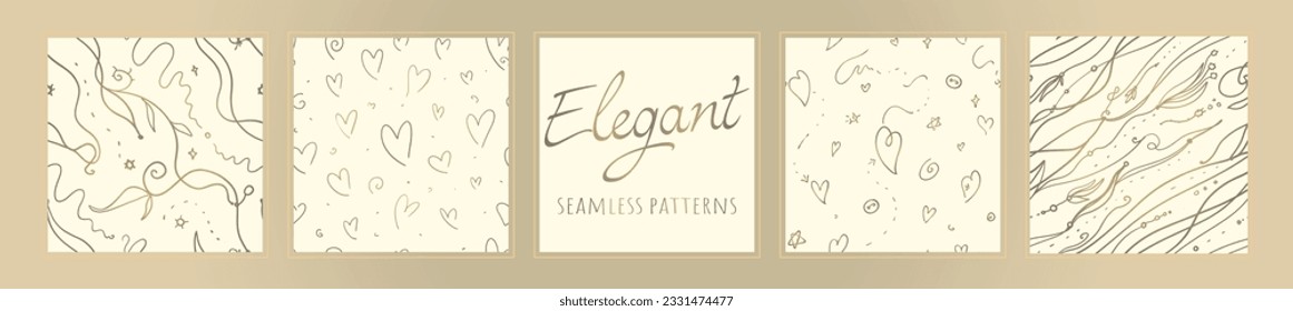 Vintage collection of elegant 
 simple seamless patterns. Golden colors.