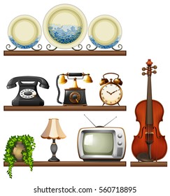 Vintage collection with entertainment devices illustration