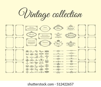 Vintage collection. Frames, calligraphic borders, dividers, vignettes and flourishes vector icons