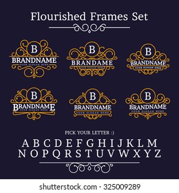 Vintage Collection Frames Flourishes Classic Set Antique Ornate Old Hipster Monogram Emblem Elegant