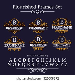 Vintage Collection Frames Flourishes Classic Set Antique Ornate Old Hipster Monogram Emblem Elegant