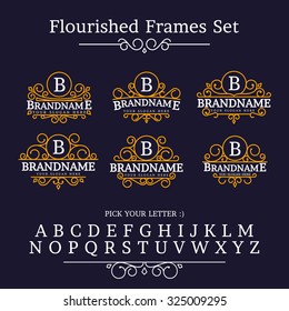 Vintage Collection Frames Flourishes Classic Set Antique Ornate Old Hipster Monogram Emblem Elegant