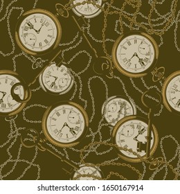 Vintage collection of seamless pattern with old clock. Vector illustration for wallpaper, textile printing, wrapping paper.