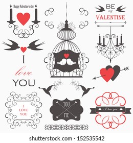 Vintage collection of Vector wedding design elements. Decorative set of holiday objects and signs.