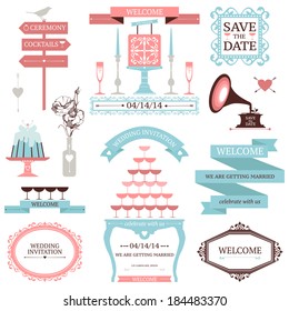 Vintage collection of Vector wedding design elements. Decorative set of holiday objects and signs