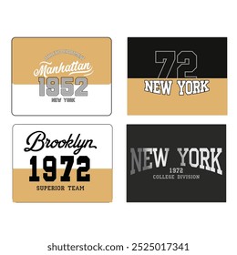  slogan vintage faculdade brooklyn nova york manhattan com texto de fonte varsity para t-shirt ou moletom