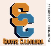 Vintage college campus varsity print with 3D south carolina slogan for graphic tee t shirt or patch - Vector 