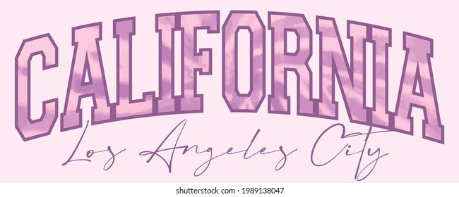 Vintage college - handwriting font typography california los angeles slogan print with tie dye for girl woman tee t shirt - Vector