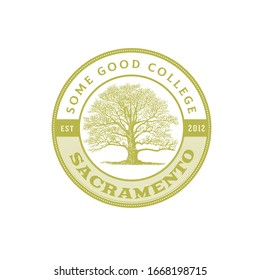 Vintage College Logo with Oak Tree