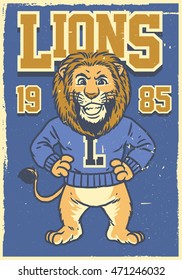 vintage college mascot of lion