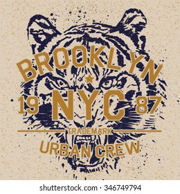 vintage college print design with tiger illustration