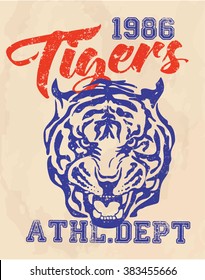 vintage college print design. Tiger face