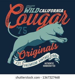 vintage college print. Tee Print. graphic elements.big cat prints