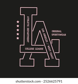 Tipografia de citação de faculdade vintage de Los Angeles, Califórnia. Ilustração vetorial gráfico de faculdade de design para impressão, gráfico, cartaz, etiqueta, moda, T-shirt, slogan tee