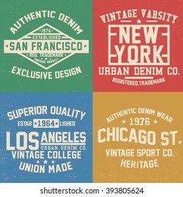 vintage college style one color tee print designs set