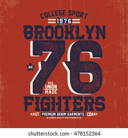 vintage college style tee print design with grunge effected college type