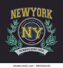 Vintage college style typography New York slogan print - Retro varsity text for tee - t shirt - Vector - Shutterstock ID 2002362143