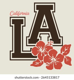 Vintage faculdade tipografia califórnia slogan imprimir com número retro e ilustração de flor tropical para camiseta ou cartaz gráfico - Vetor