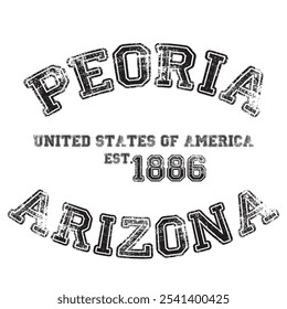 vintage college varsity arizona's peoria city slogan emblem print with grunge effect for graphic tee t shirt or sweatshirt - vector