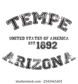 vintage college varsity arizona's tempe city slogan emblem print with grunge effect for graphic tee t shirt or sweatshirt - vector