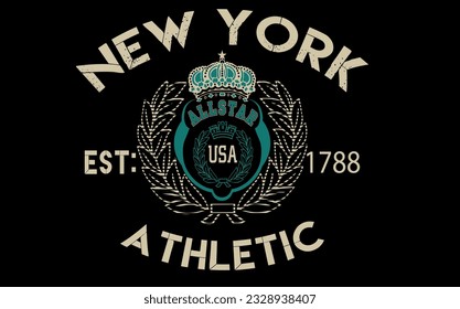 vintage college varsity brooklyn new york slogan grunge, Vintage new york typography slogan print, new york slogan print with grunge effect for graphic t shirt