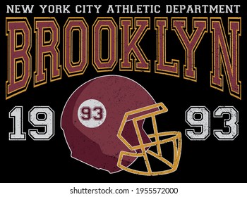 Vintage college varsity brooklyn slogan print with american football helmet illustration for man - woman tee t shirt or swaetshirt - Vector