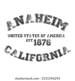 vintage college varsity california anaheim city slogan emblem print with grunge effect for graphic tee t shirt or sweatshirt - vector