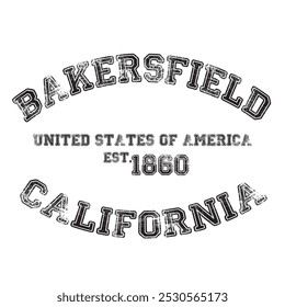 vintage college varsity california bakersfield city slogan emblem print with grunge effect for graphic tee t shirt or sweatshirt - vector