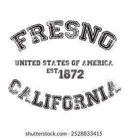 vintage college varsity california fresno city slogan emblem print with grunge effect for graphic tee t shirt or sweatshirt - vector