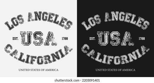 Vintage college varsity california los angeles city slogan emblem print with grunge effect for graphic tee t shirt or sweatshirt - Vector