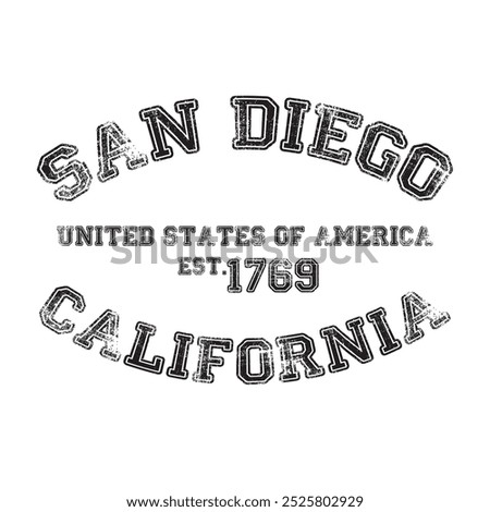 vintage college varsity california san diego city slogan emblem print with grunge effect for graphic tee t shirt or sweatshirt - vector