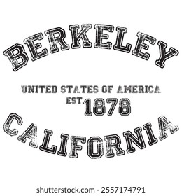 vintage college varsity california's berkeley city slogan emblem print with grunge effect for graphic tee t shirt or sweatshirt - vector