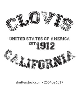 vintage college varsity california's clovis city slogan emblem print with grunge effect for graphic tee t shirt or sweatshirt - vector