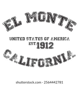 vintage college varsity california's el monte slogan emblem print with grunge effect for graphic tee t shirt or sweatshirt - vector