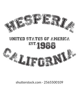 vintage college varsity california's hesperia city slogan emblem print with grunge effect for graphic tee t shirt or sweatshirt - vector