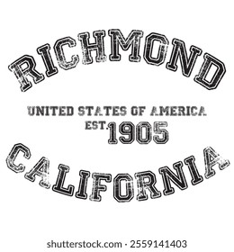 vintage college varsity california's richmond city slogan emblem print with grunge effect for graphic tee t shirt or sweatshirt - vector