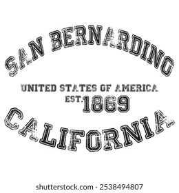 vintage college varsity california's san bernardino city slogan emblem print with grunge effect for graphic tee t shirt or sweatshirt - vector