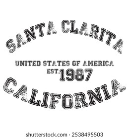 vintage college varsity california's santa clarita city slogan emblem print with grunge effect for graphic tee t shirt or sweatshirt - vector